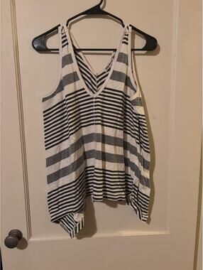 Michael Stars Black White Gray Striped Sleeveless V-Neck Tunic Top Size M